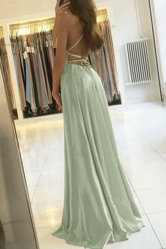 Line Sage Green Long Prom Dress ...